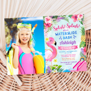 Convites Foto Tropical Girly Waterslide Birthday