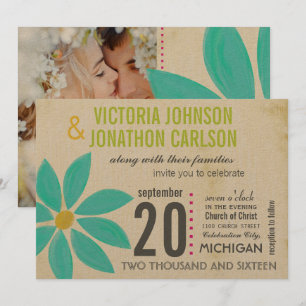 Convites Foto: Turquoise Daisy Wedding Invtions