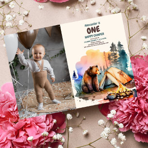 Convites Foto: Um primeiro aniversario de Feliz Camper Wood