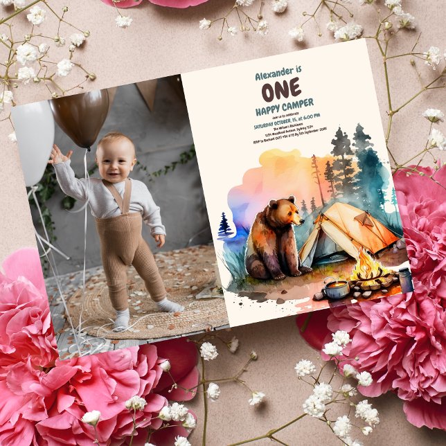 Convites Foto: Um primeiro aniversario de Feliz Camper Wood (Criador carregado)