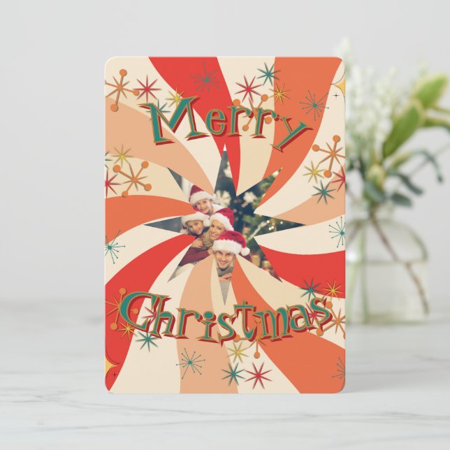 Convites Foto Única de Família com Arte Atômica do Meio do  (Em pé/Frente)