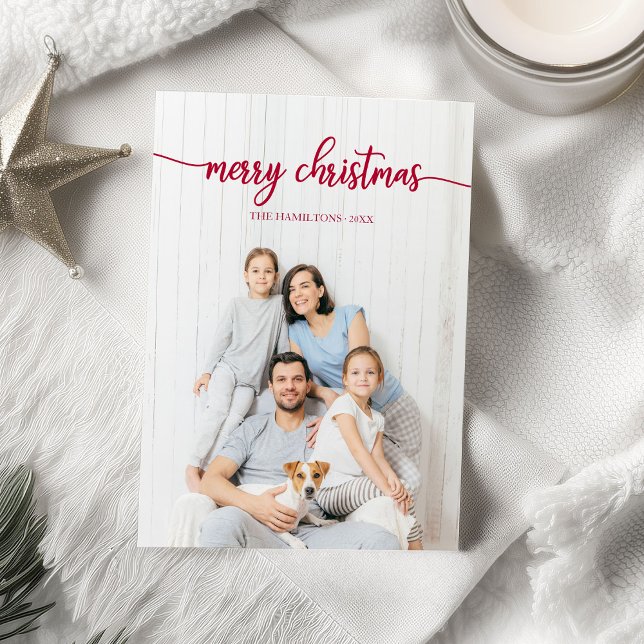 Convites Foto Única do Script Vermelho Feliz Natal (Criador carregado)