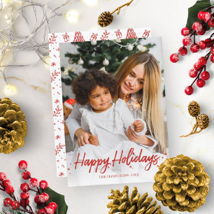 Convites Foto Única Manuscrita Vermelha Feliz Natal
