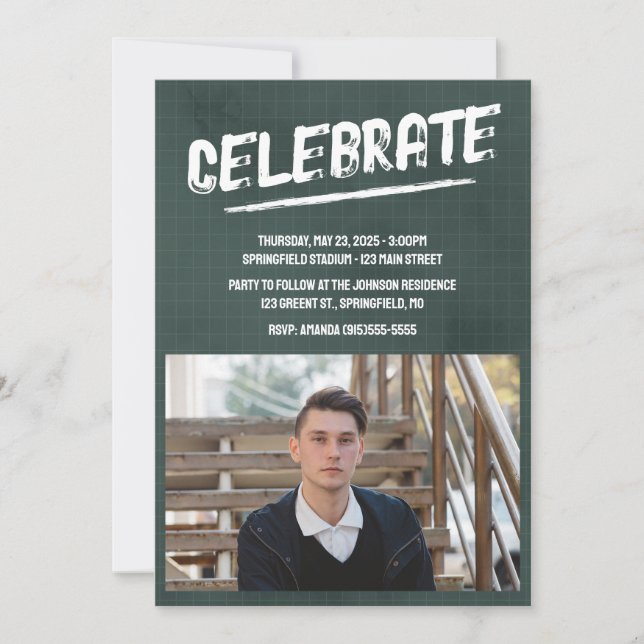 Convites Foto Verde Moderna Grunge (Frente)