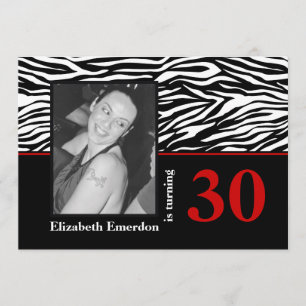 Convites Foto vermelha branca preta do aniversário de 30