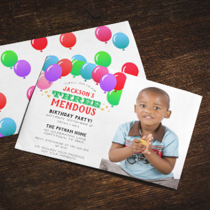 Convites Foto Vermelha de três aniversário de 3 anos enor