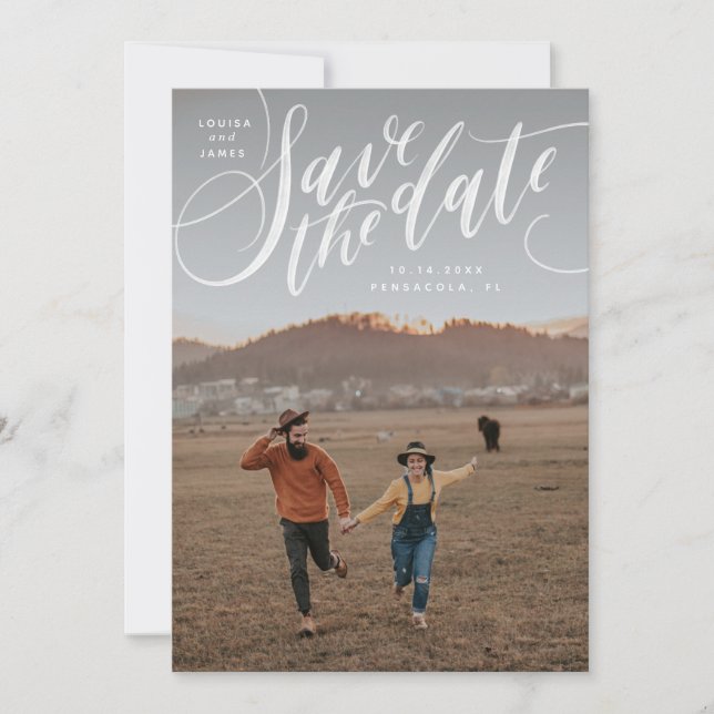 Convites Foto vertical escrita à mão Salvar a data (Frente)