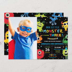 Convites Foto vibrante de primeiro aniversario de Monstro B