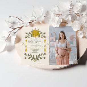 Convites Foto Vintage Chá de fraldas Botânico Celestial