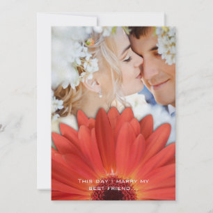 Convites Foto Vintage Damask Orange Gerber Daisy Wedding