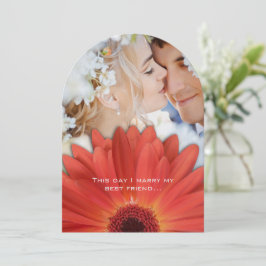 Convites Foto Vintage Damask Orange Gerber Daisy Wedding