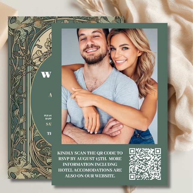 Convites Foto Vintage Floral Art Nouveau Casamento (Criador carregado)