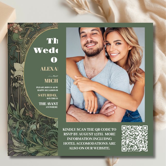 Convites Foto Vintage Floral Art Nouveau Casamento (Criador carregado)