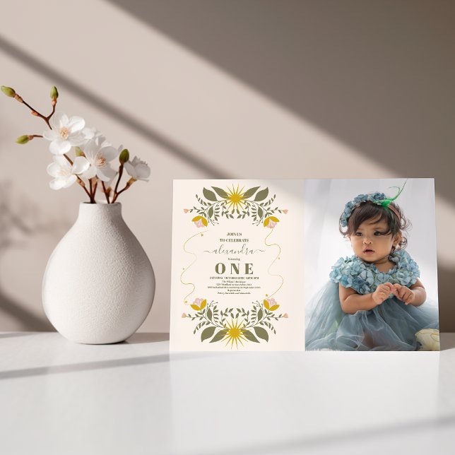 Convites Foto Vintage primeiro aniversario Botânico Celesti (Criador carregado)
