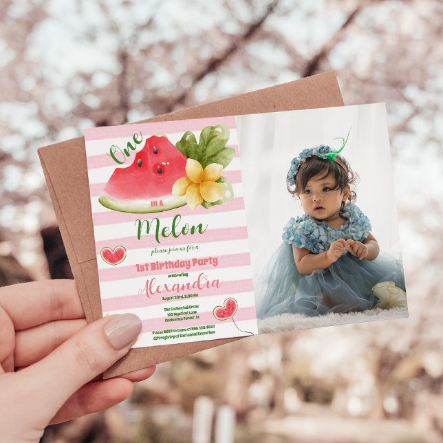Convites Foto Watercolor 1 num primeiro aniversário do Melã (Criador carregado)