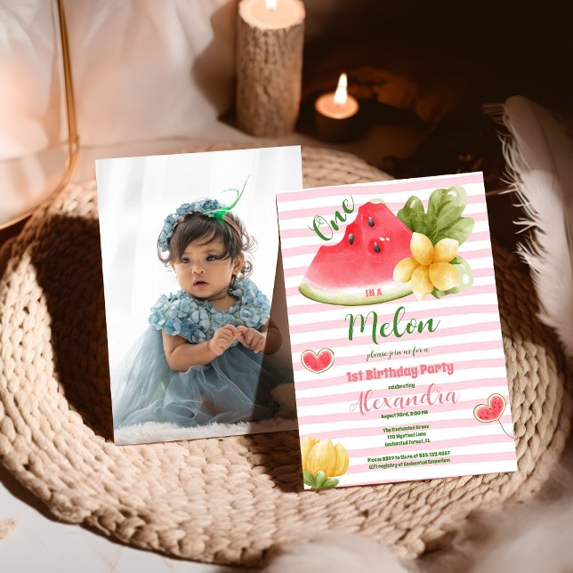 Convites Foto Watercolor 1 num primeiro aniversário do Melã (Criador carregado)