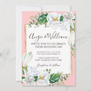 Convites Foto Watercolor Magnolia Blush Código QR Casamento
