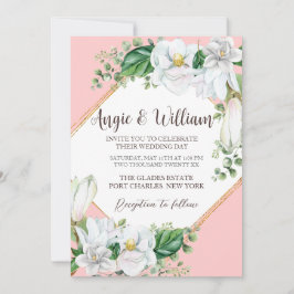 Convites Foto Watercolor Magnolia Blush Código QR Casamento