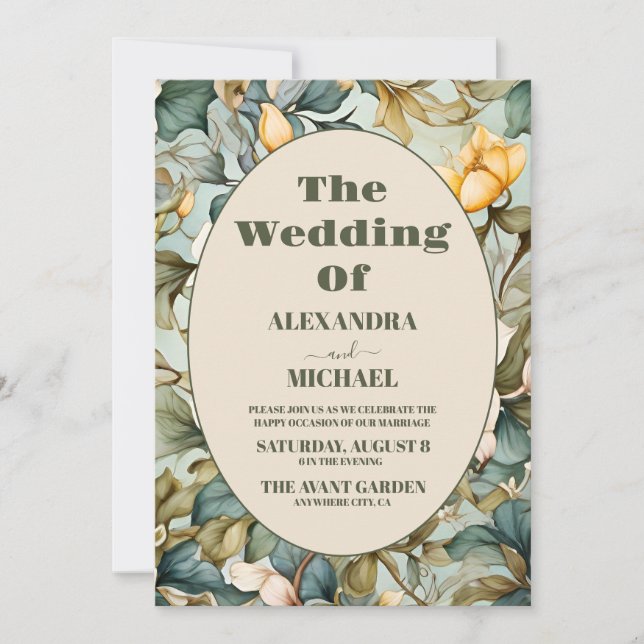 Convites Foto Watercolor White Lily Art Nouveau Casamento (Frente)