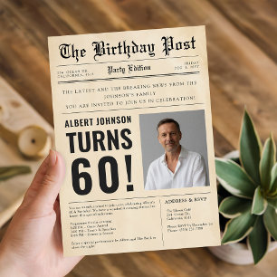 Convites Fotografia de Aniversário de 60 Anos em Jornal Ant