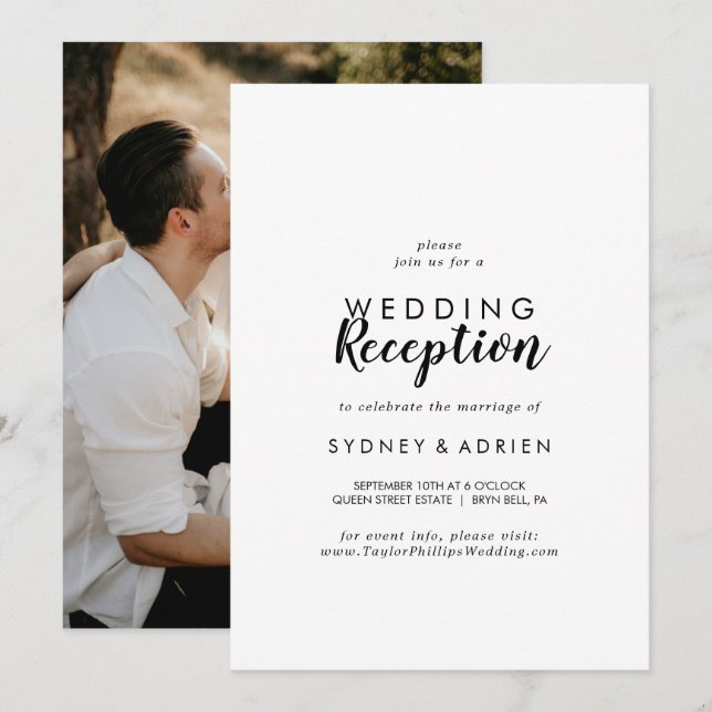 Convites Fotografia de Caligrafia Simples Apenas Recepção d (Frente/Verso)