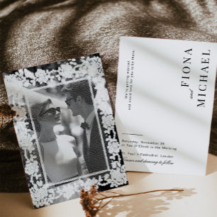 Convites Fotografia de casamento com tipografia em renda pr