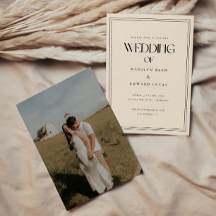 Convites Fotografia de casamento com tipografia negrito beg