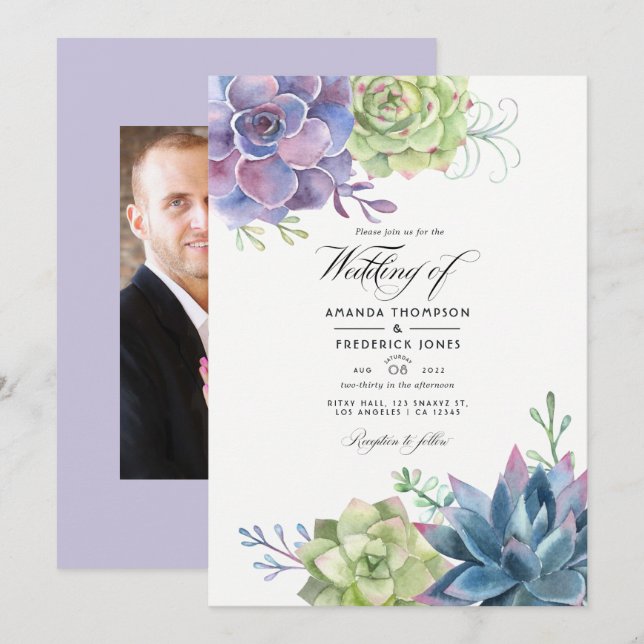 Convites Fotografia de casamento de suculentas em aquarela (Frente/Verso)