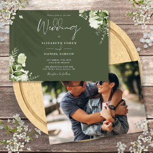 Convites Fotografia de casamento de verde botânico Oliva