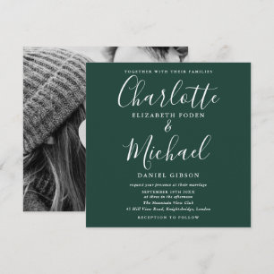 Convites Fotografia de casamento em esmeralda verde com let