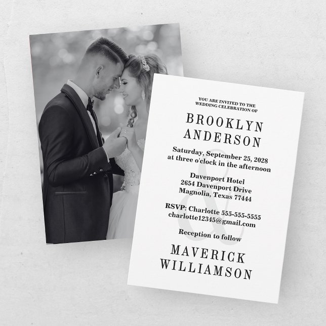 Convites Fotografia de Casamento Moderna em Preto e Branco (Criador carregado)