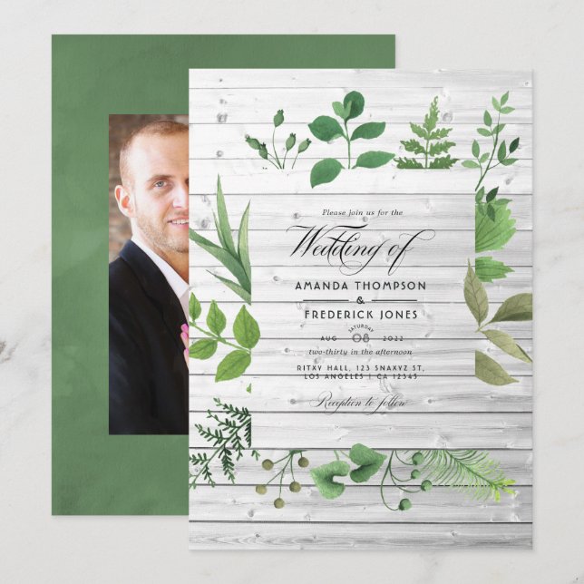 Convites Fotografia de casamento rústico com vegetação da f (Frente/Verso)