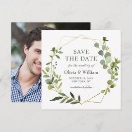 Convites FOTOGRAFIA de Eucalipto Moderno SAVE THE DATE Casa