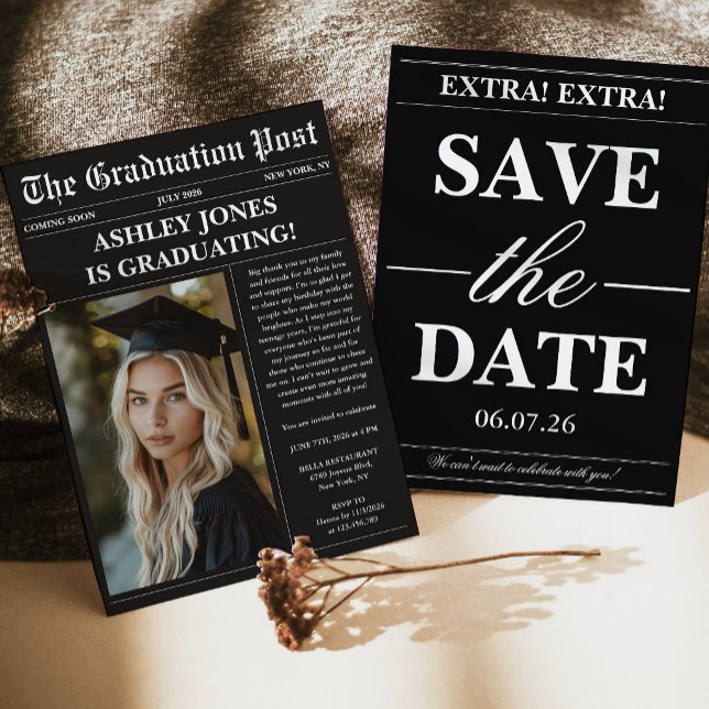 Convites Fotografia de Jornal Negro de Formatura (Criador carregado)