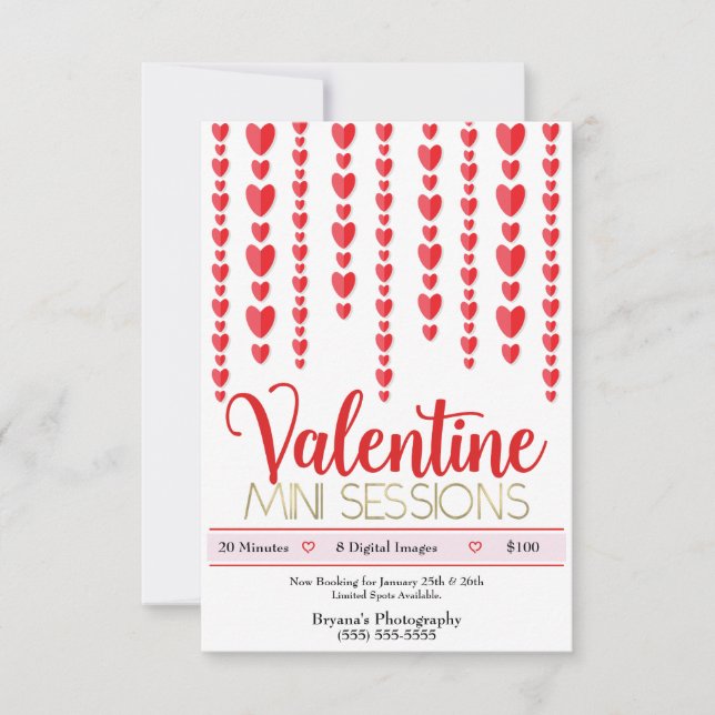 Convites Fotografia de Mini Sessões de Corações Vermelhos d (Frente)