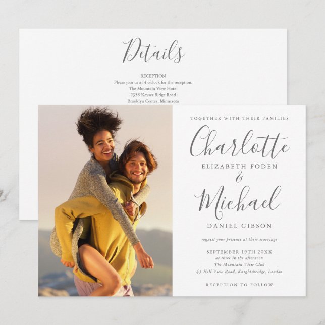 Convites Fotografia De Script De Assinatura Elegante Casada (Frente/Verso)