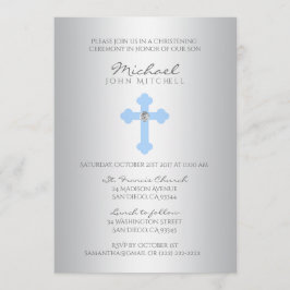 Convites Fotografia de Silver Blue Cross / Baptismo Boy