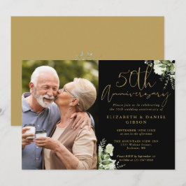 Convites Fotografia de Verde Preto e Dourado de Aniversário