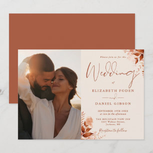 Convites Fotografia Floral de Outono Rústico para Casamento