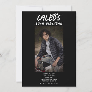 Convites Fotografia Minimal Preta Festa de Aniversário