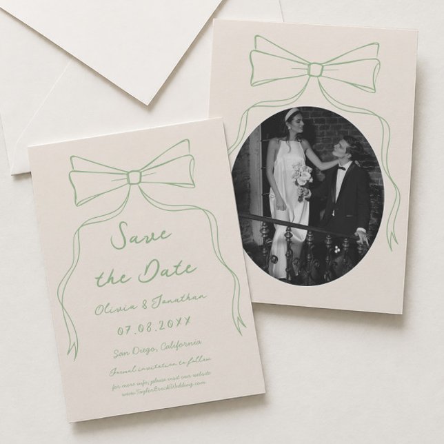 Convites Fotografia Verde de Casamento Desenhada à Mão para (Criador carregado)