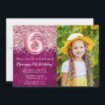 Convites Fotografias 6 Kids Magenta Rosa-Rosa-Brilhante Ani<br><div class="desc">6 de Foto Aniversário Convite Girly Magenta e 6 Rosa Glitter convite de aniversário para uma menina de 6 anos com moderno roteiro escrevendo e balões de folha divertida.</div>