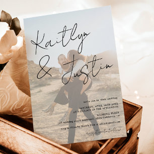 Convites Fotografias com script calliografia casamento bran