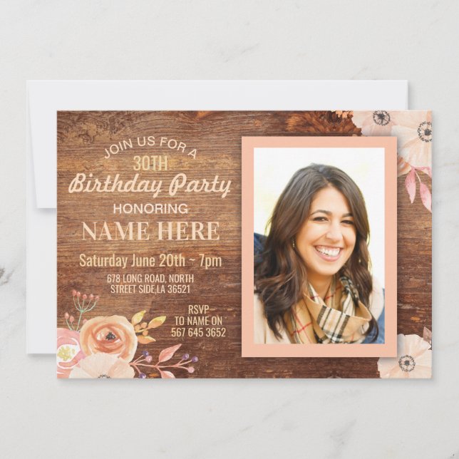 Convites Fotografias de festa de aniversário que Flores Rús (Frente)