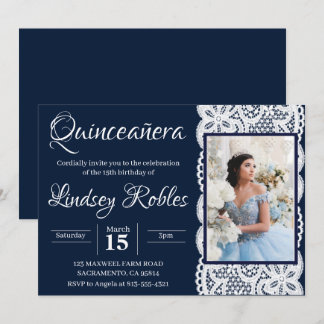 convites fotográficos azul-claro quinceanera