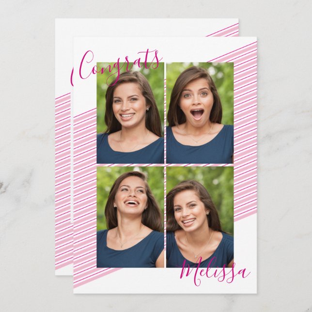 Convites Fotográficos de Graduação em Pink Moderno (Frente/Verso)