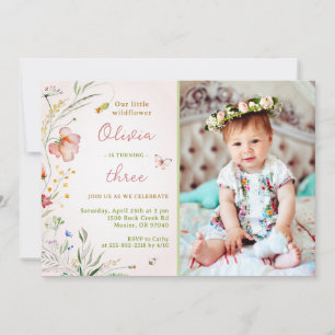Convites Fotomil Infantil Pequena Flor Silvestre para Anive