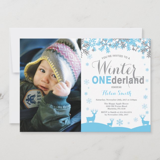 Convites Fotomilhas de Inverno Onederland Snowflake Boy 1º  (Frente)