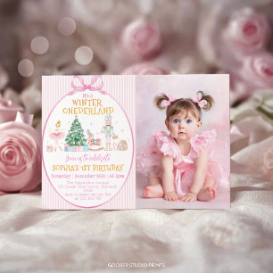 Convites Fotomontagem de Aniversário Rosa Nutcracker Winter