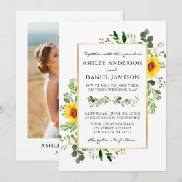 Convites Fotos Casamento Girassóis Verde Água Dourado